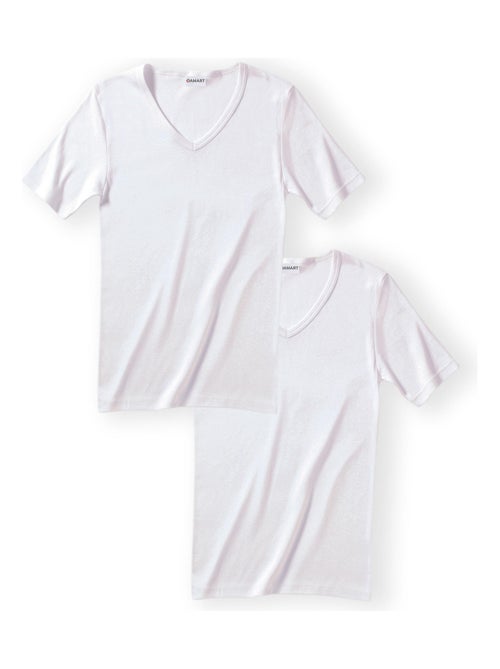 Lot de 2 t-shirts col V, manches courtes, Essential pur coton peigné - Damart - Kiabi