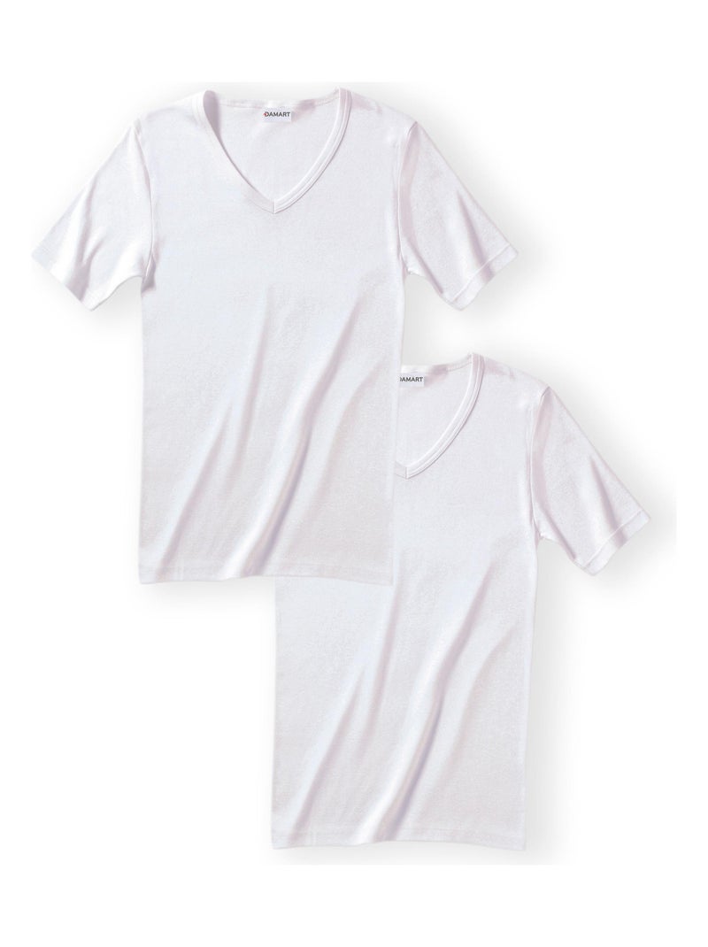 Lot de 2 t-shirts col V, manches courtes, Essential pur coton peigné - Damart Blanc - Kiabi
