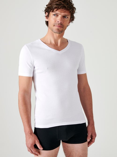 Lot de 2 t-shirts col V, manches courtes, Essential pur coton peigné - Damart - Kiabi