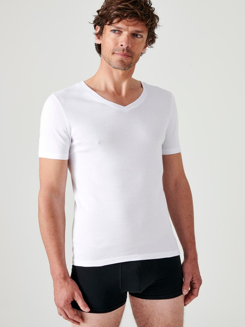 Lot de 2 t-shirts col V, manches courtes, Essential pur coton peigné - Damart Blanc - Kiabi