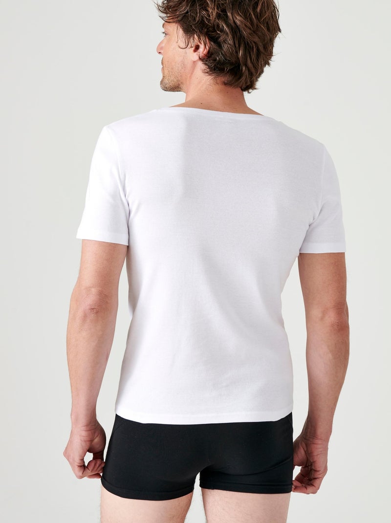Lot de 2 t-shirts col V, manches courtes, Essential pur coton peigné - Damart Blanc - Kiabi