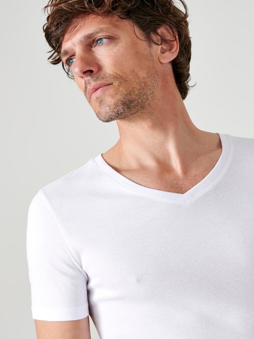Lot de 2 t-shirts col V, manches courtes, Essential pur coton peigné - Damart - Kiabi