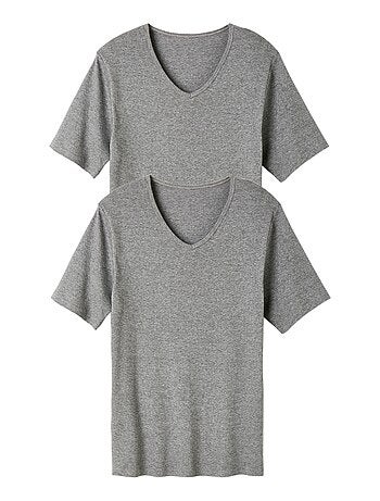 Lot de 2 t-shirts col V, manches courtes, Essential pur coton peigné - Damart