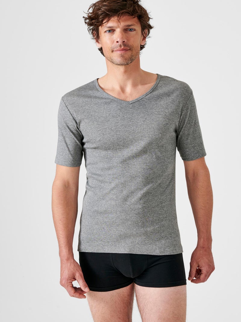 Lot de 2 t-shirts col V, manches courtes, Essential pur coton peigné - Damart Gris chiné - Kiabi