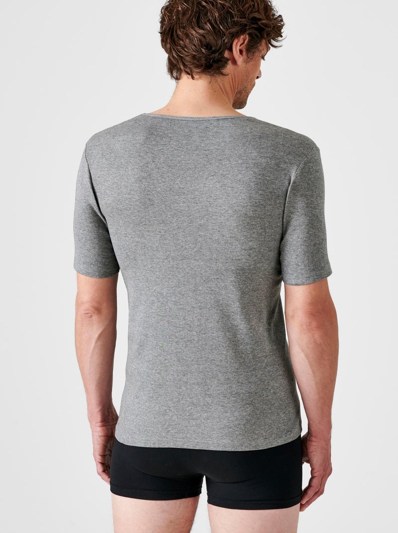 Lot de 2 t-shirts col V, manches courtes, Essential pur coton peigné - Damart Gris chiné - Kiabi