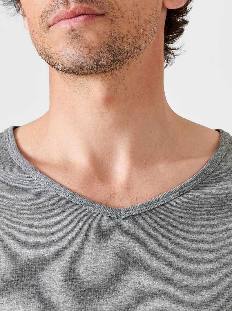 Lot de 2 t-shirts col V, manches courtes, Essential pur coton peigné - Damart Gris chiné - Kiabi