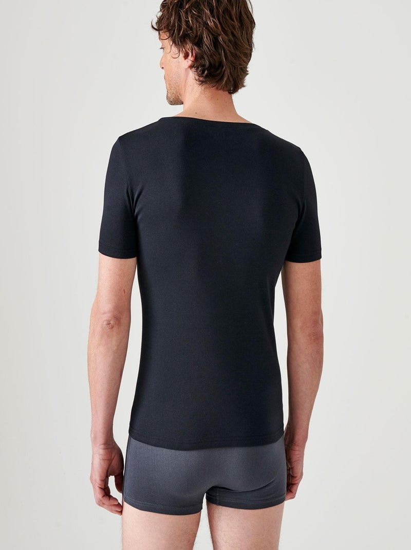 Lot de 2 t-shirts col V, manches courtes, Essential pur coton peigné - Damart Noir - Kiabi