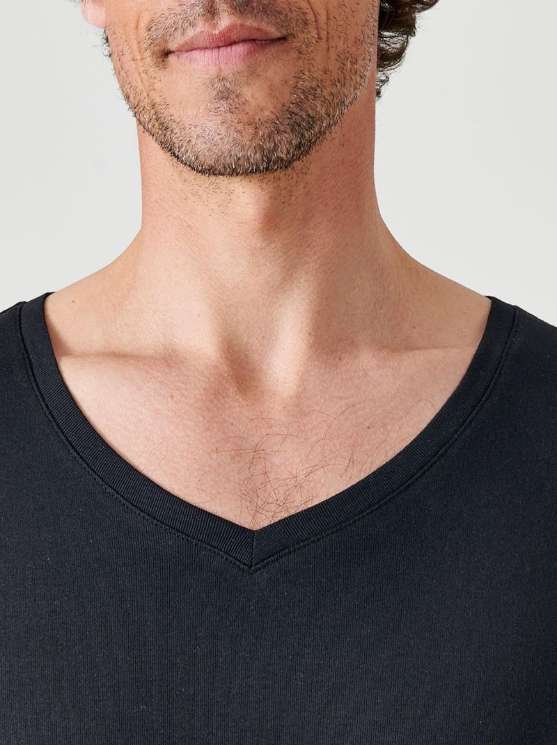 Lot de 2 t-shirts col V, manches courtes, Essential pur coton peigné - Damart Noir - Kiabi