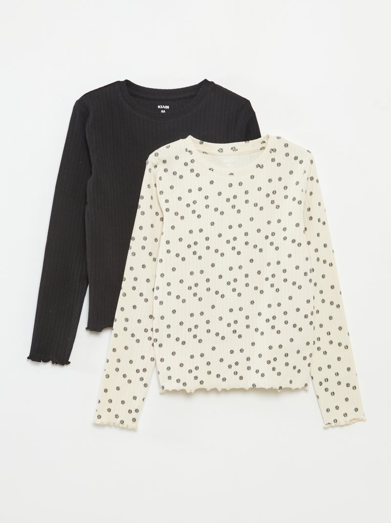 Lot de 2 t-shirts côtelés Beige - Kiabi