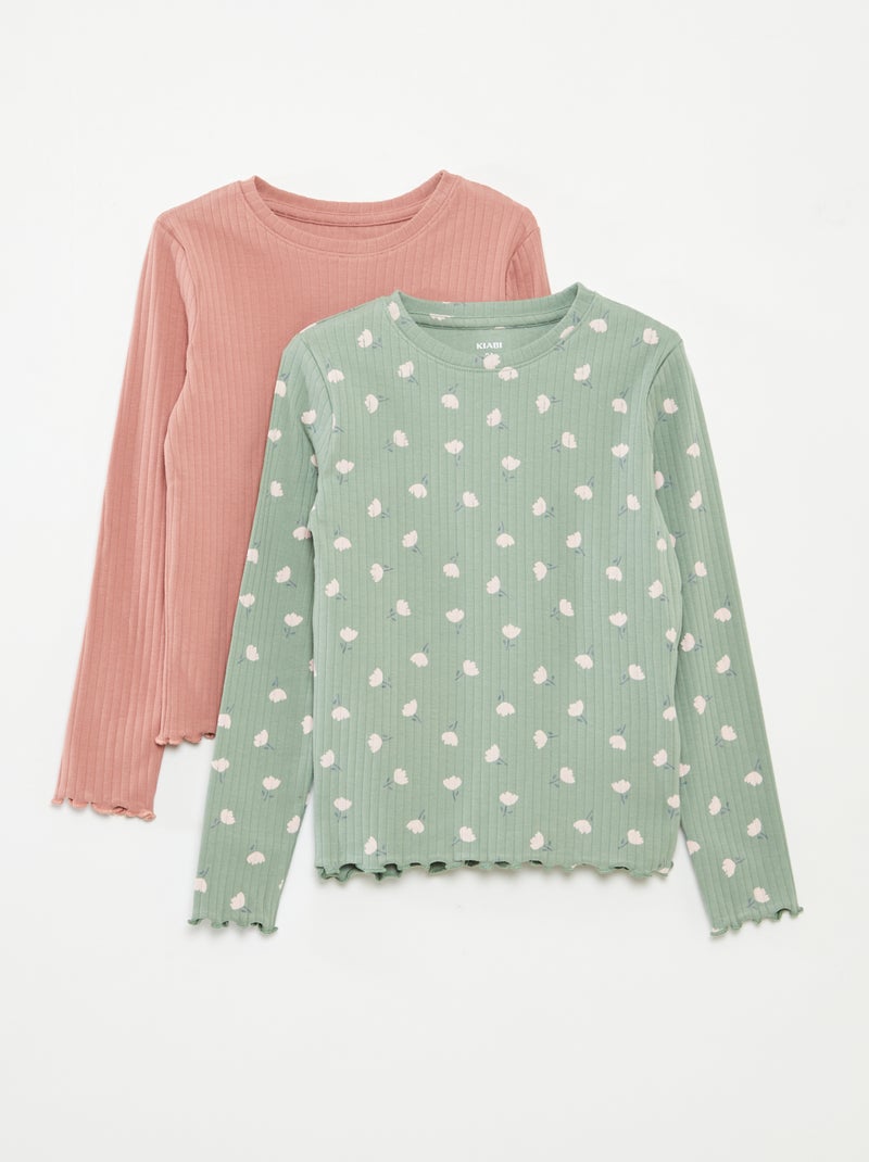 Lot de 2 t-shirts côtelés Vert - Kiabi
