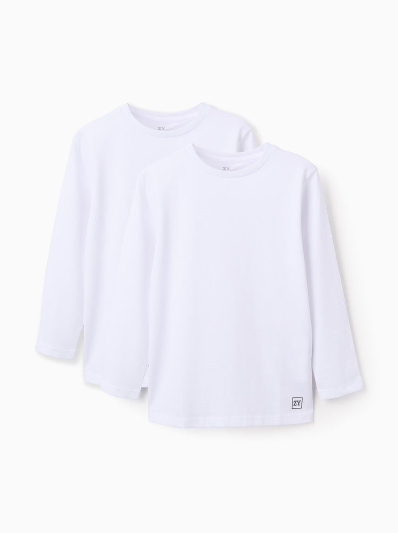 Lot de 2 T-Shirts en Coton à Manches Longues Blanc - Kiabi
