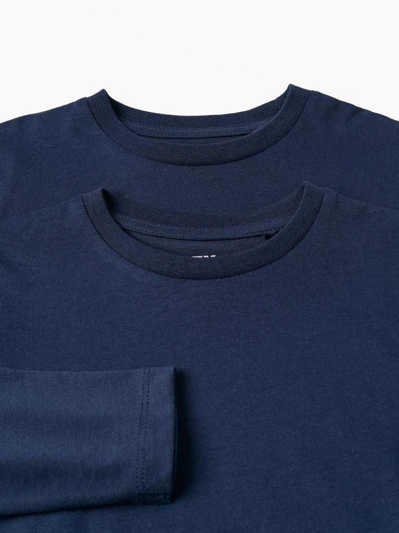 Lot de 2 T-Shirts en Coton à Manches Longues Bleu foncé - Kiabi