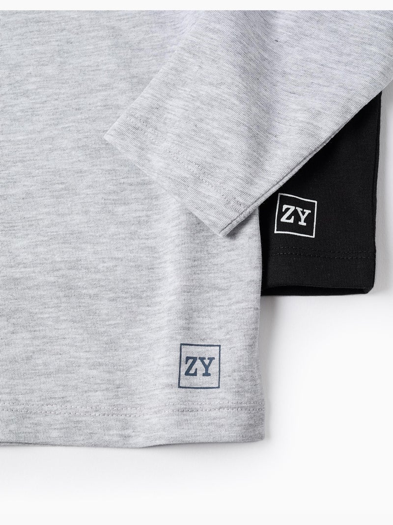 Lot de 2 T-Shirts en Coton à Manches Longues Noir Noir - Kiabi