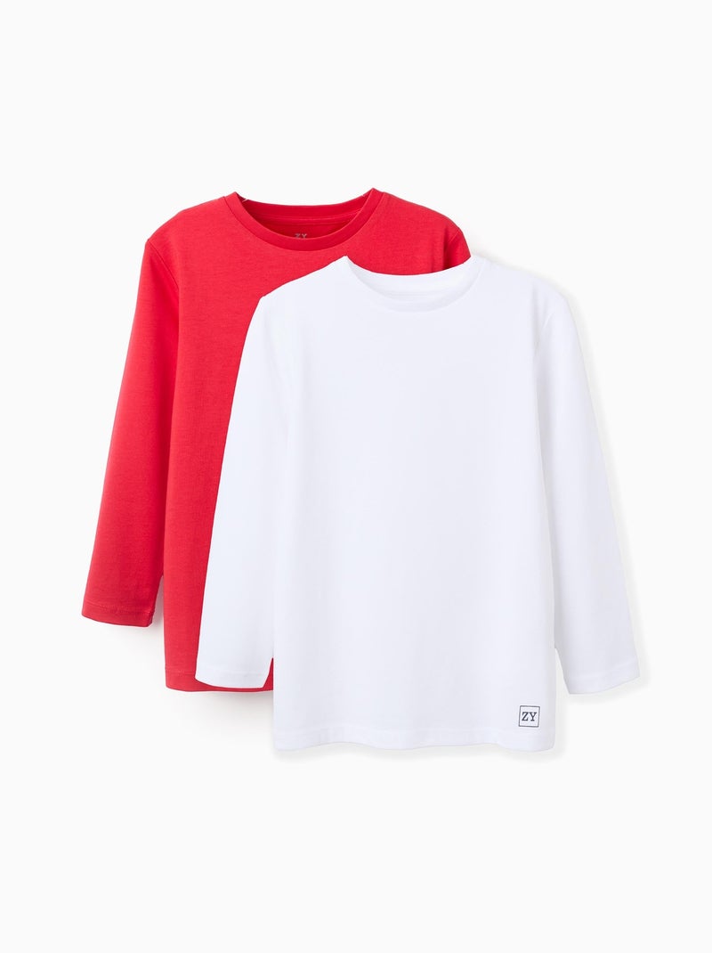 Lot de 2 T-Shirts en Coton à Manches Longues Rouge - Kiabi