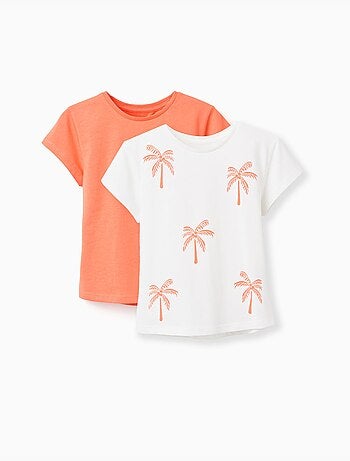 Lot de 2 T-shirts en coton avec imprimé palmiers