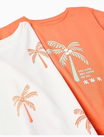 Lot de 2 T-shirts en coton avec imprimé palmiers
