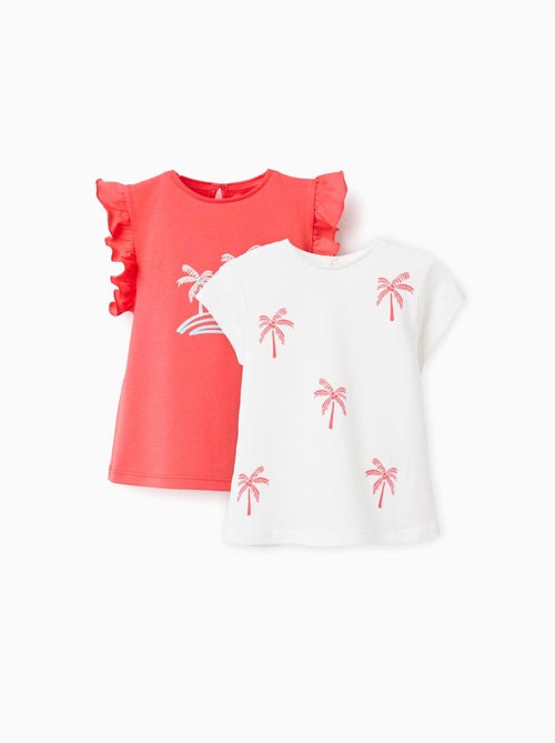 Lot de 2 T-shirts en coton avec imprimé palmiers - Kiabi