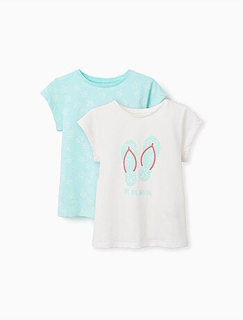 Lot de 2 T-shirts en coton avec imprimés d'été