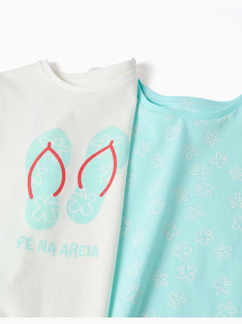 Lot de 2 T-shirts en coton avec imprimés d'été Bleu clair - Kiabi