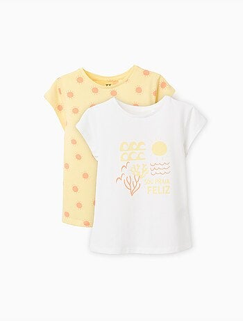 Lot de 2 T-shirts en coton avec imprimés d'été