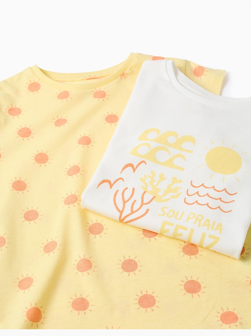 Lot de 2 T-shirts en coton avec imprimés d'été Jaune clair - Kiabi