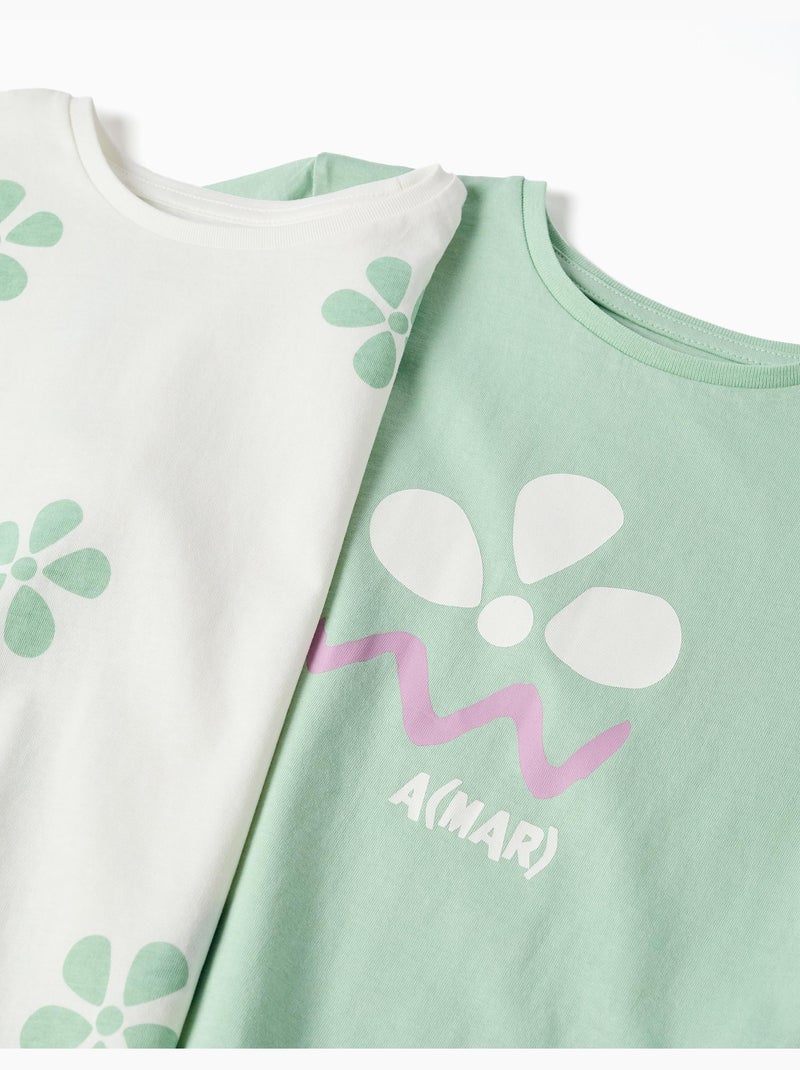 Lot de 2 T-shirts en coton avec imprimés floraux Vert clair - Kiabi