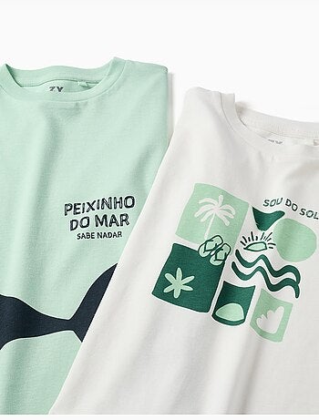 Lot de 2 T-shirts en coton avec imprimés plage