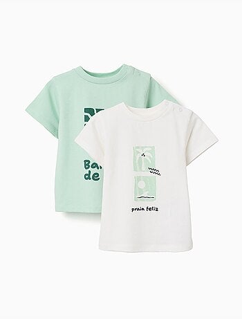 Lot de 2 T-shirts en coton avec imprimés plage