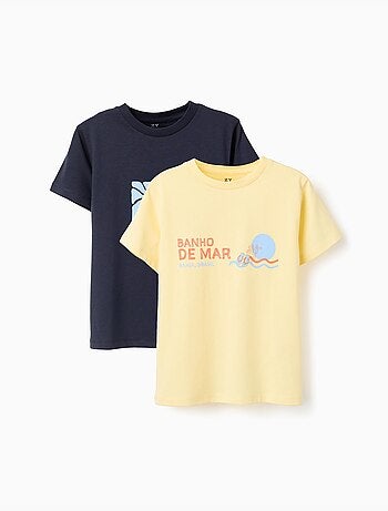 Lot de 2 T-shirts en coton avec imprimés plage