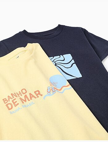 Lot de 2 T-shirts en coton avec imprimés plage