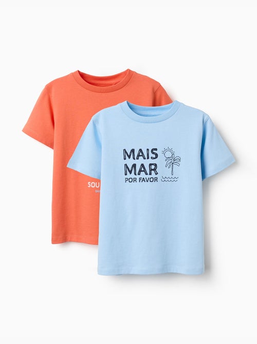 Lot de 2 T-shirts en coton avec imprimés plage - Kiabi Lot de 2 T-shirts en coton avec imprimés plage - Kiabi