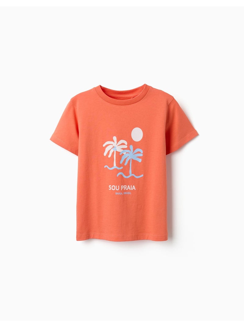Lot de 2 T-shirts en coton avec imprimés plage Noir Orange - Kiabi