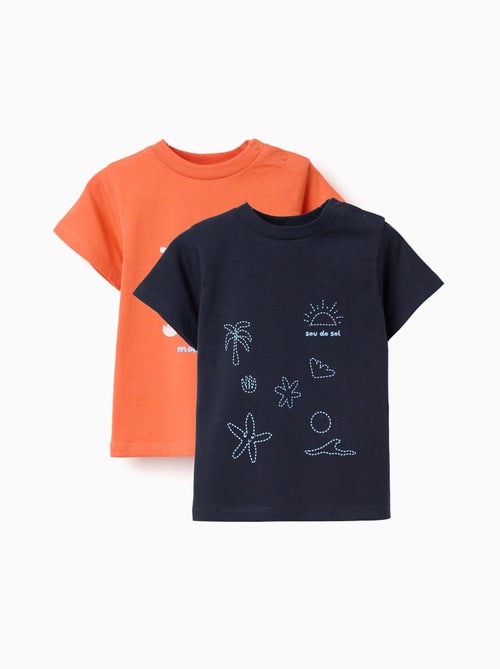 Lot de 2 T-shirts en coton avec imprimés plage - Kiabi
