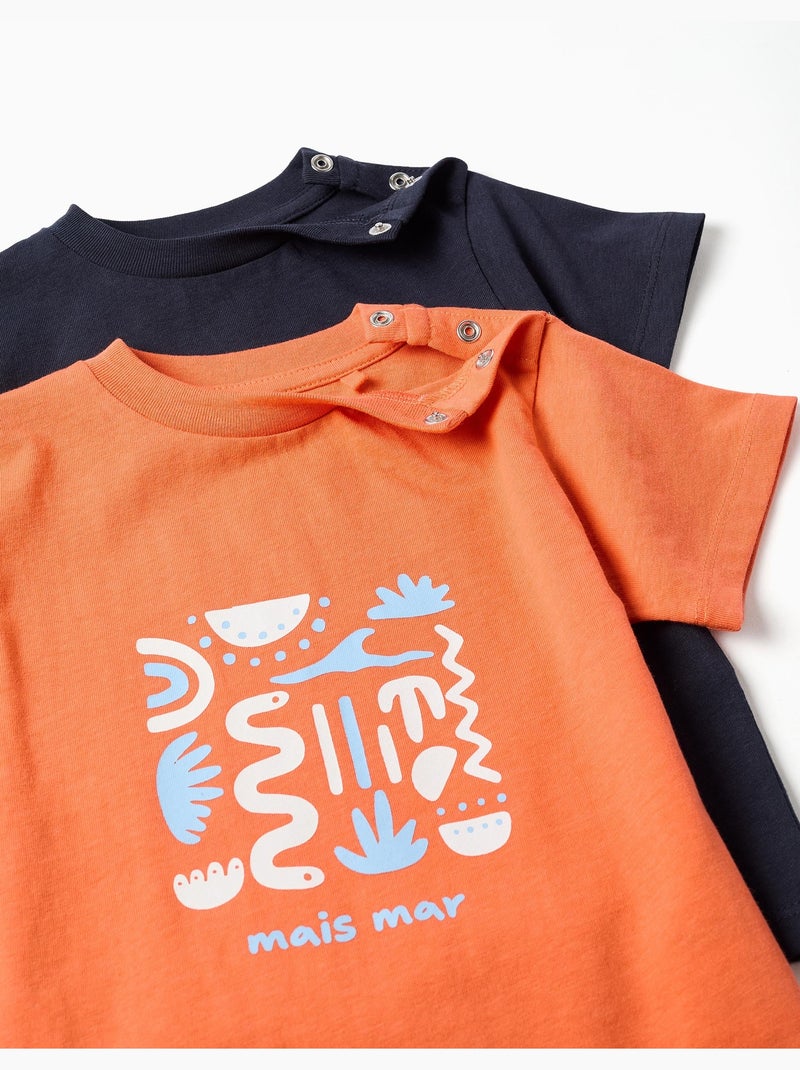 Lot de 2 T-shirts en coton avec imprimés plage Noir Orange - Kiabi