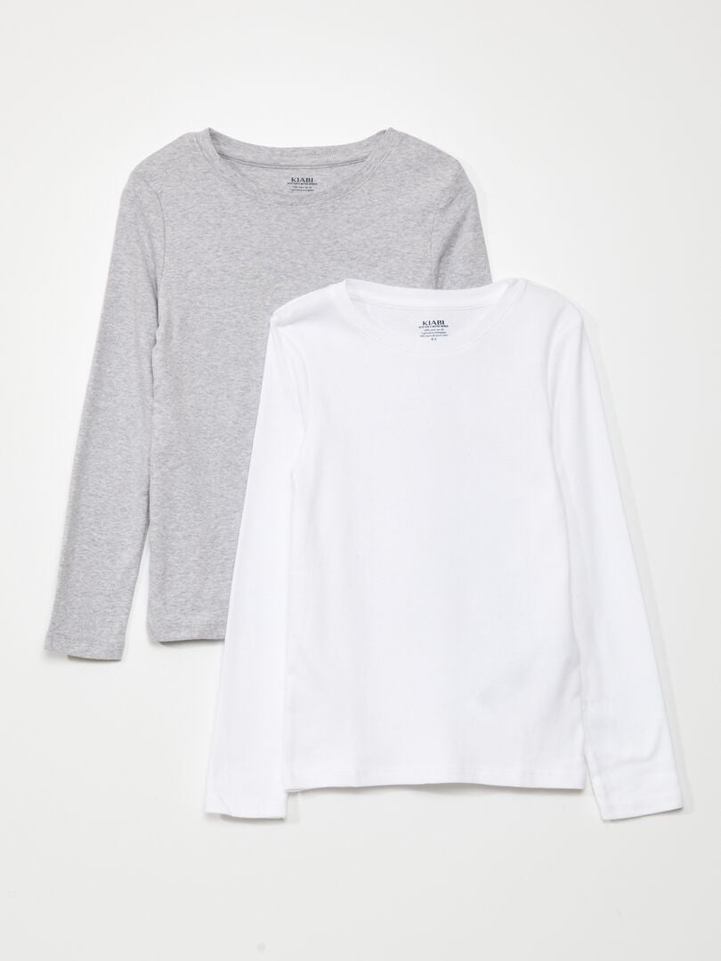 Lot de 2 t-shirts en jersey Blanc/gris - Kiabi