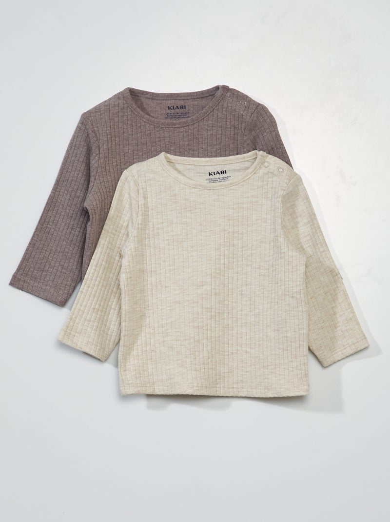 Lot de 2 t-shirts en jersey côtelé Beige - Kiabi