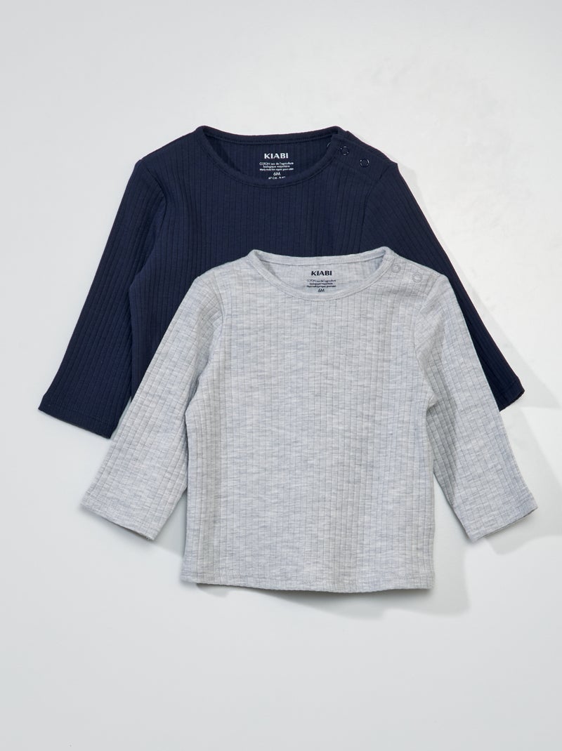 Lot de 2 t-shirts en jersey côtelé Gris/bleu marine - Kiabi