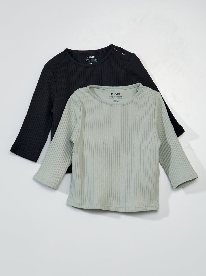 Lot de 2 t-shirts en jersey côtelé Vert/bleu marine - Kiabi
