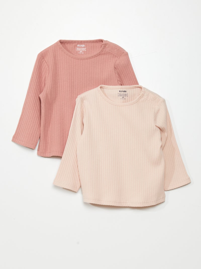 Lot de 2 t-shirts en jersey côtelé Vieux rose/rose - Kiabi