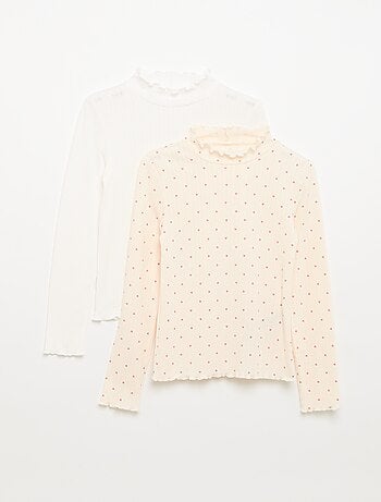 Lot de 2 T-shirts en maille fantaisie avec finitions ondulées