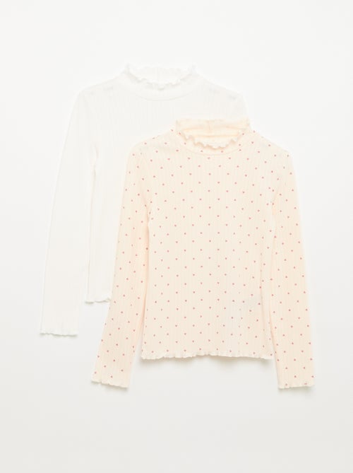 Lot de 2 T-shirts en maille fantaisie avec finitions ondulées - Kiabi Lot de 2 T-shirts en maille fantaisie avec finitions ondulées - Kiabi