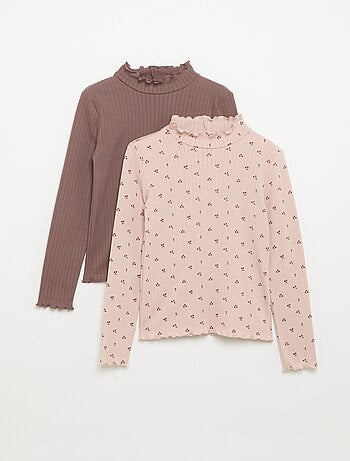 Lot de 2 T-shirts en maille fantaisie avec finitions ondulées