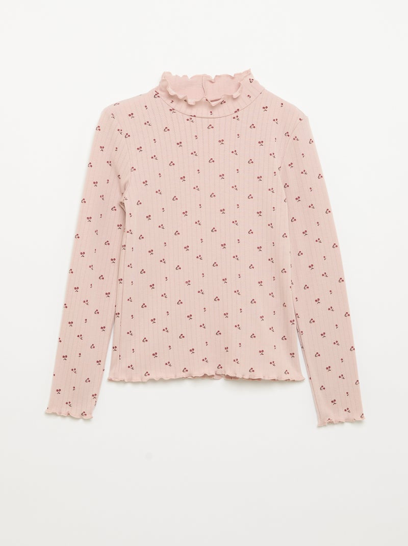 Lot de 2 T-shirts en maille fantaisie avec finitions ondulées Rose - Kiabi