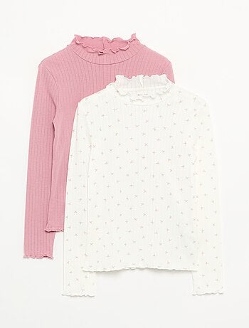 Lot de 2 T-shirts en maille fantaisie avec finitions ondulées