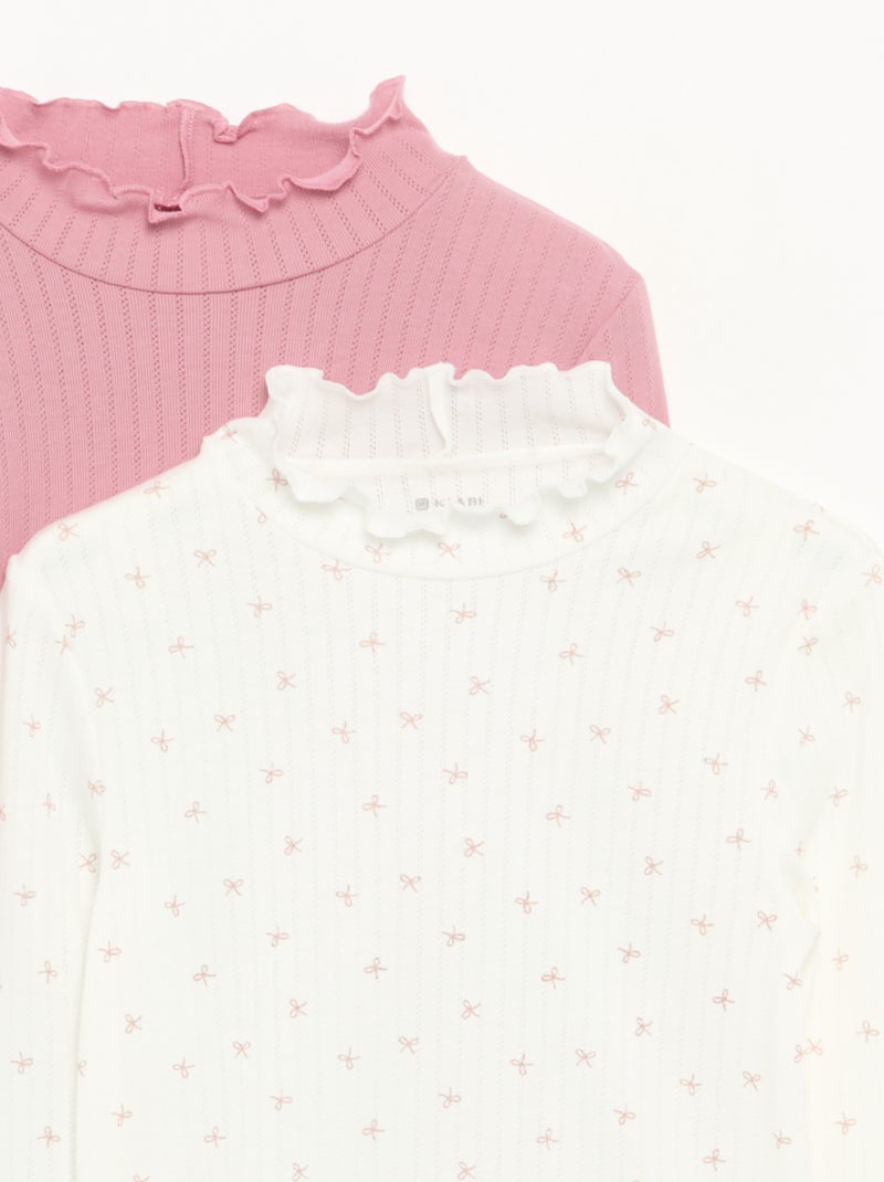 Lot de 2 T-shirts en maille fantaisie avec finitions ondulées Rose - Kiabi