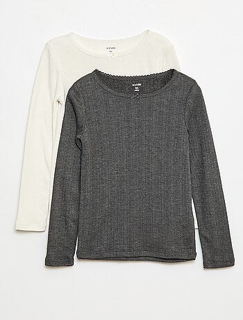 Lot de 2 t-shirts en maille pointelle à manches longues