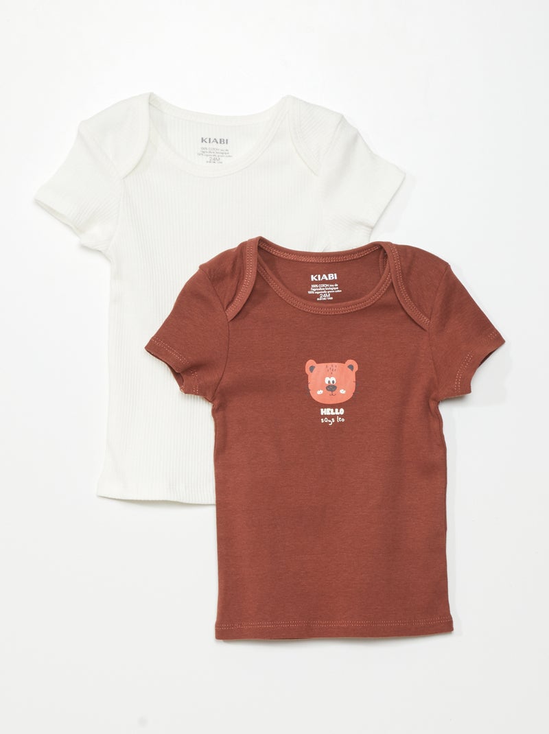 Lot de 2 t-shirts en maille pointelle Marron/ blanc - Kiabi