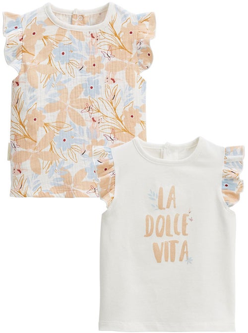 Lot de 2 t-shirts enfant manches courtes Praline - Kiabi