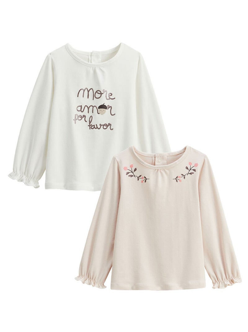 Lot de 2 t-shirts enfant manches longues Sora Ecru - Kiabi