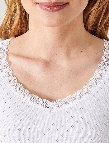 Lot de 2 t-shirts Essential maille jacquard et dentelle pur coton peigné - Damart